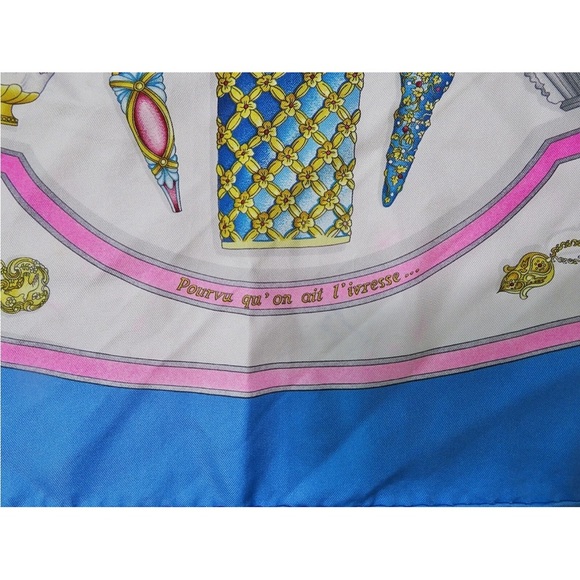 Hermes Blue and Pink Silk Scarf with Elegant Motif - Picture 12 of 14